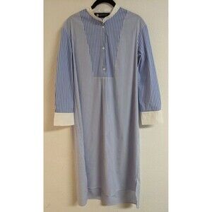 LINDARICO Blue/White Striped Cotton Blend Italian Midi Shirt Dress 40/US 4